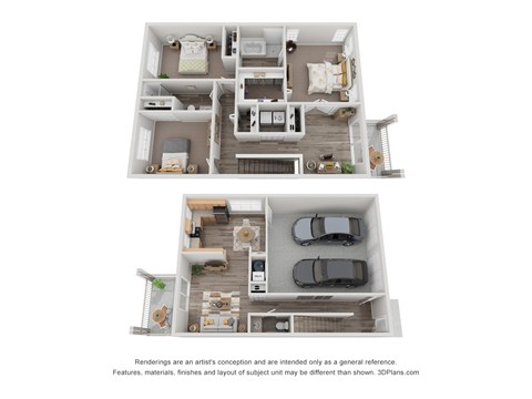 Floor plan for 3 beds, 2 baths, 1980 sqft